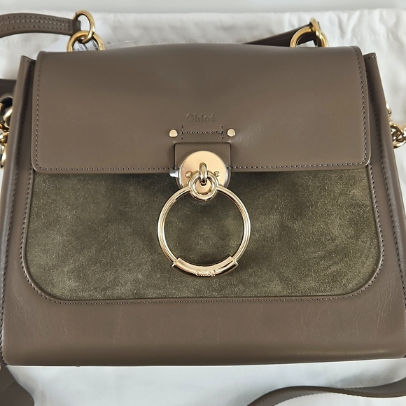 NEW $2250 Chloé Tess Suede & Leather Small Day Bag in Army Green - Picture 6 of 16